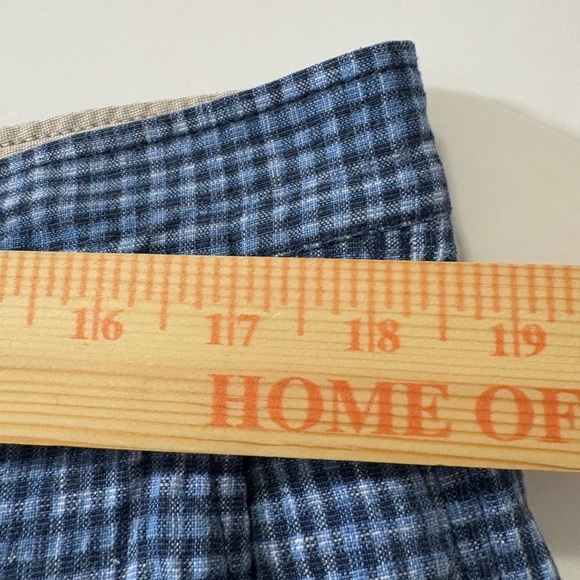 Tommy Bahama Men Gingham Check Blue Flat Front Casual Shorts. Linen/Silk Blend. - Picture 9 of 11